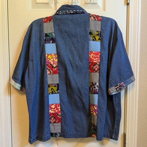 Handcrafted Embellished Denim Patchwork Shirt Upcycled Handmade - Picture 2 of 9